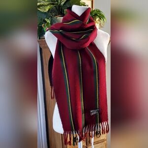 Pierre Cardin Red Scarf with Green and Yellow Stripes